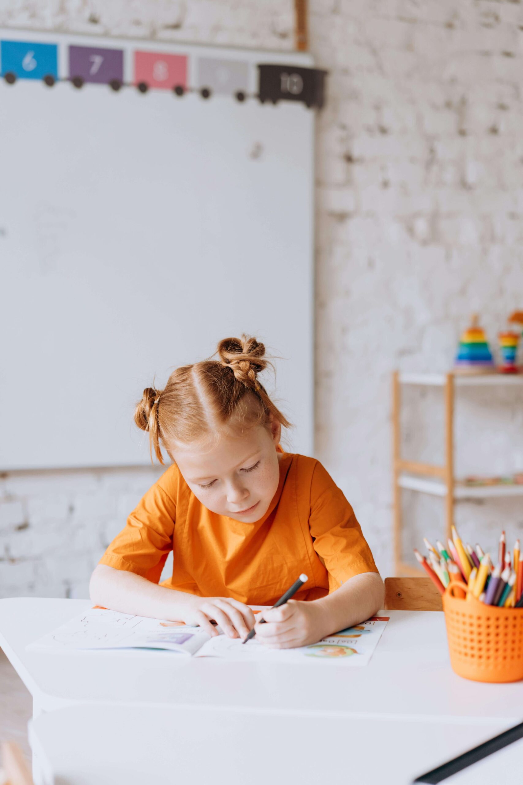 student is working at a table