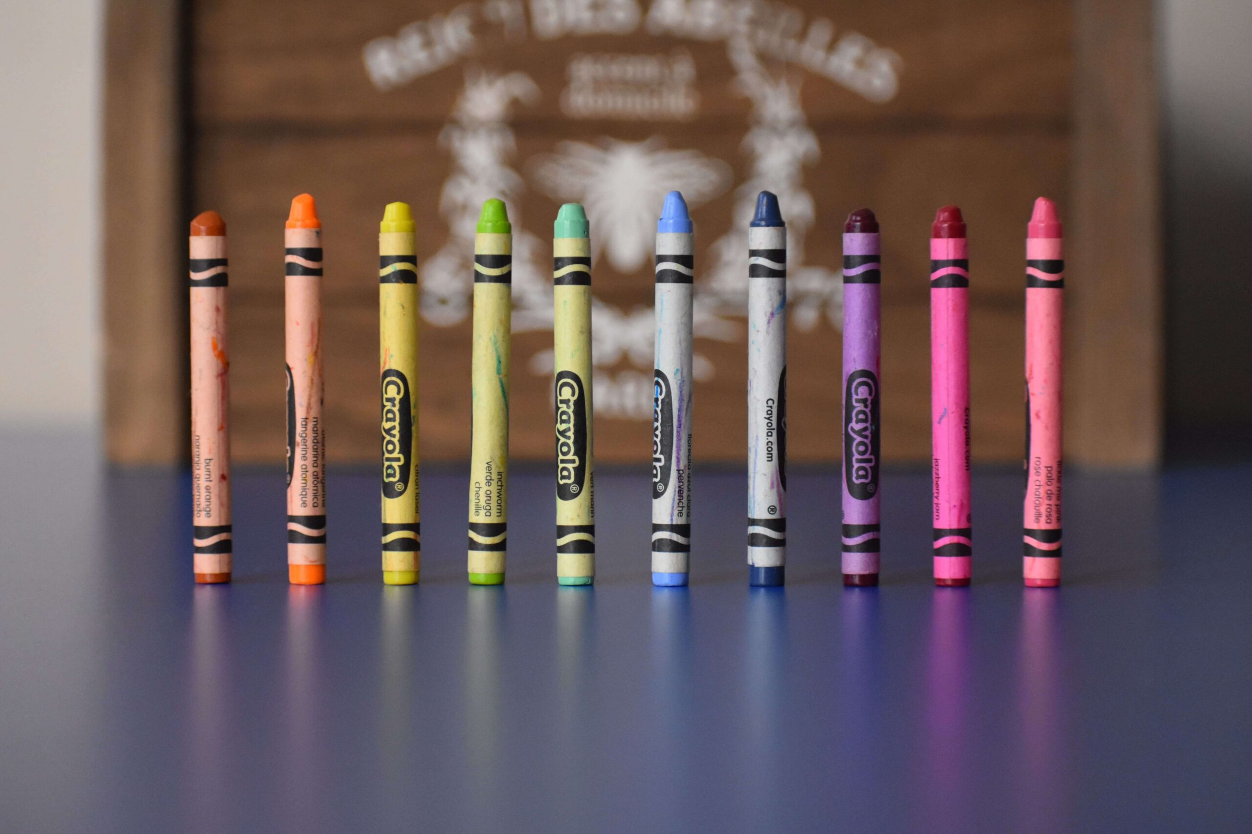 crayons on a table